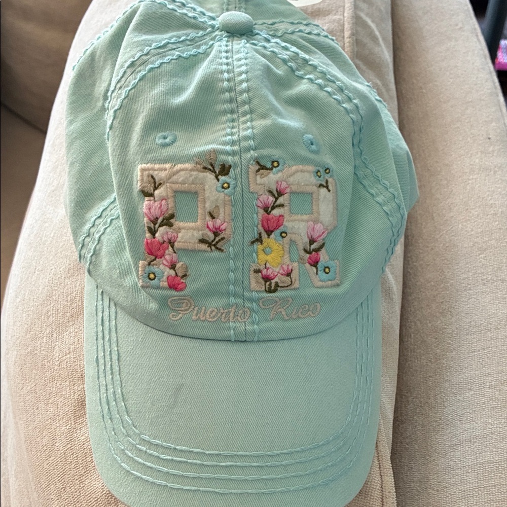 Robin Ruth Kids Cap - Aqua with Floral Embroidery-Never Worn